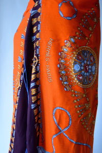 Vintage Hermes Scarf Cashmere Silk Parures Des Sables RARE