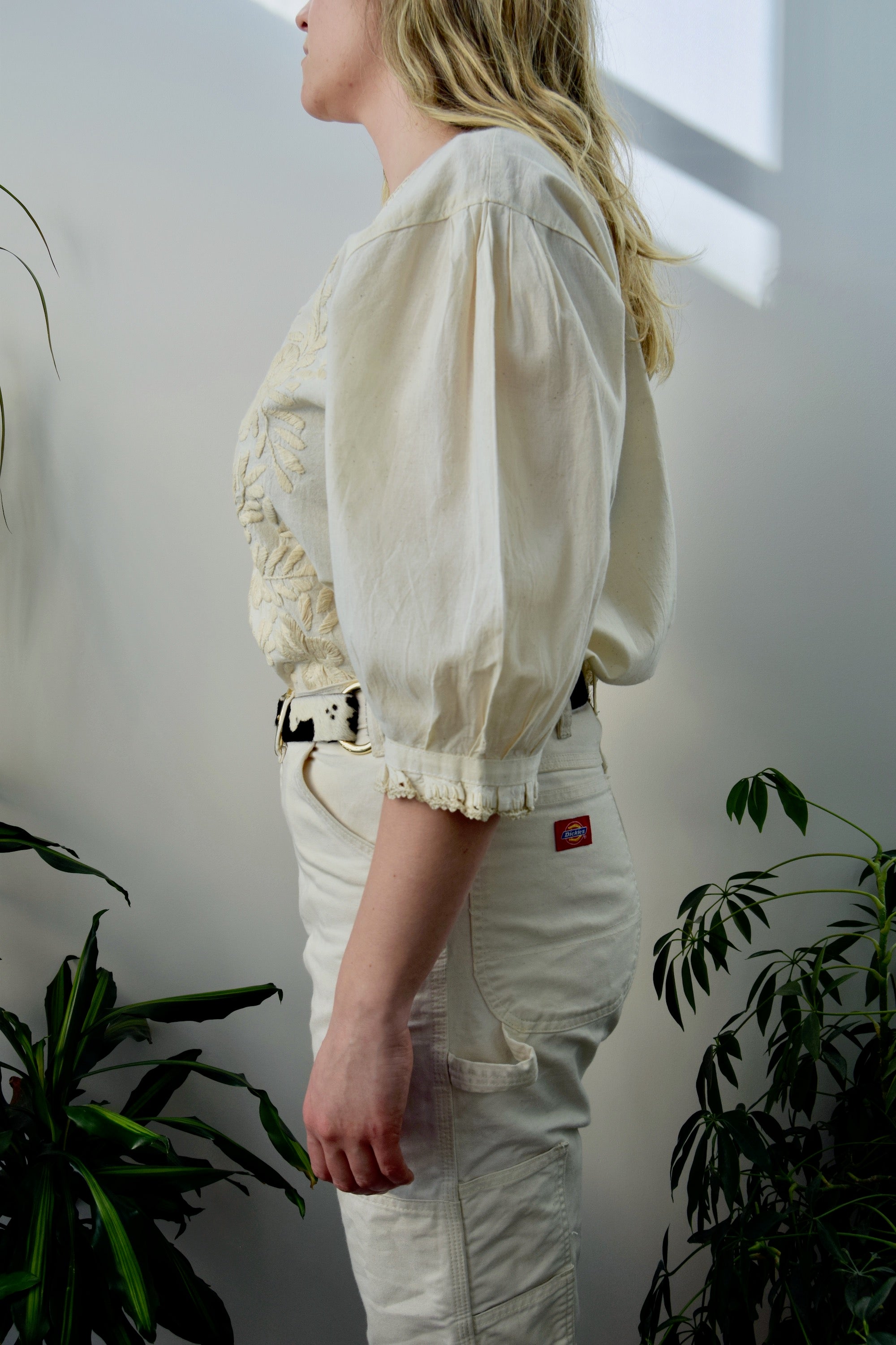 Cream Puffy Embroidered Top
