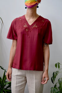 Sangria Silk Embroidered Top