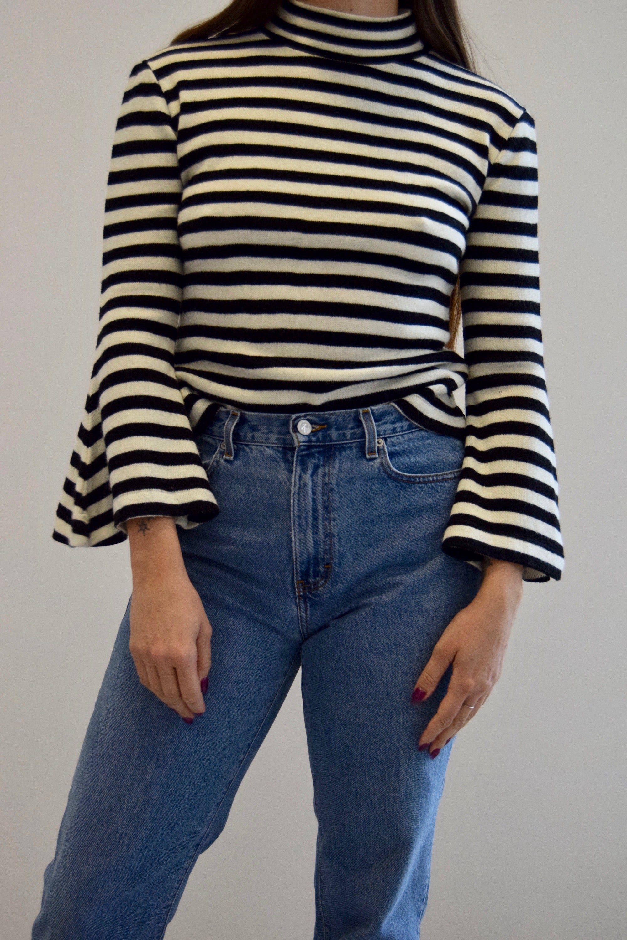 Parisian Striped Bell Sleeve Sweater