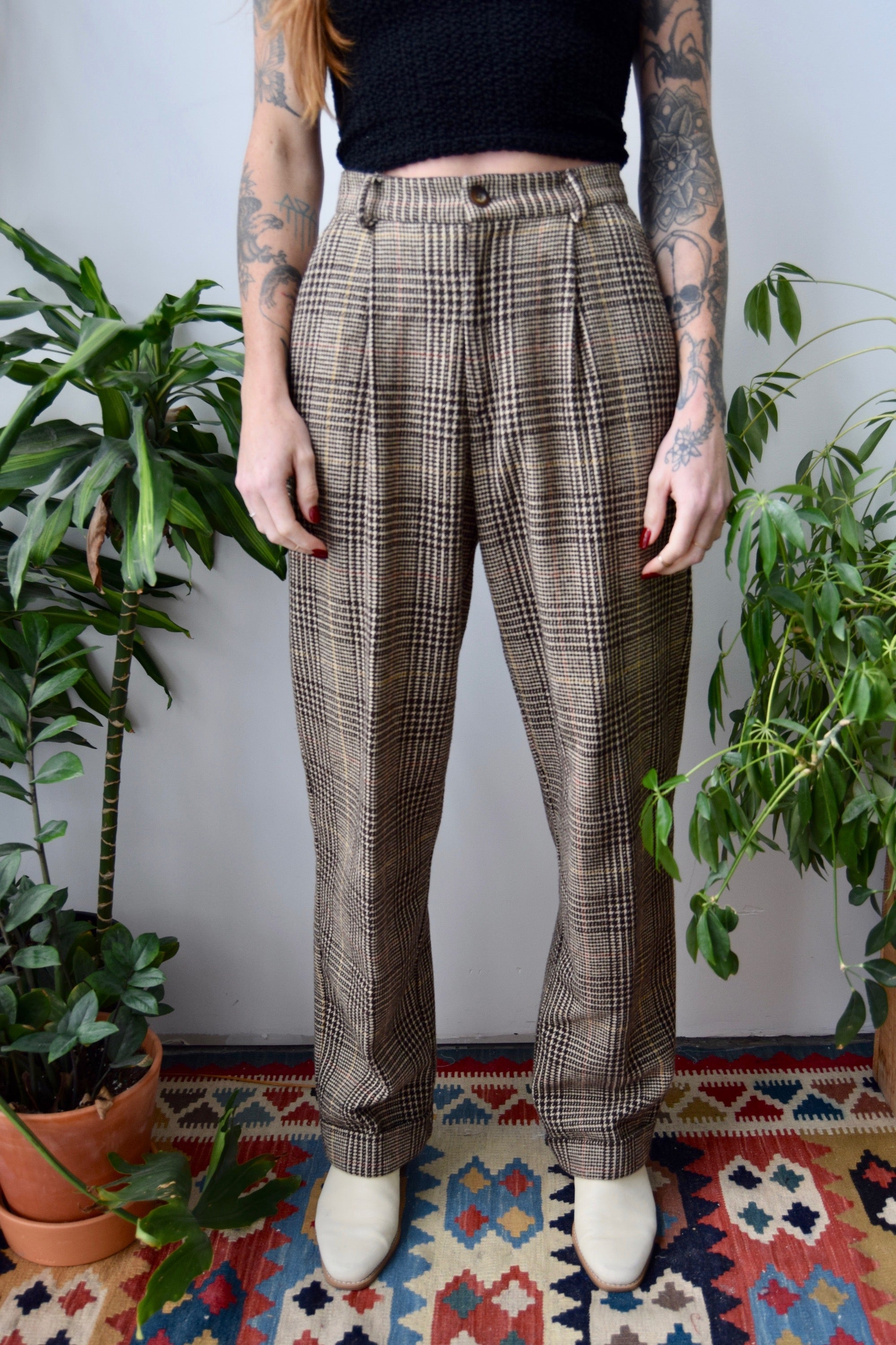Brown Plaid Wool Trousers