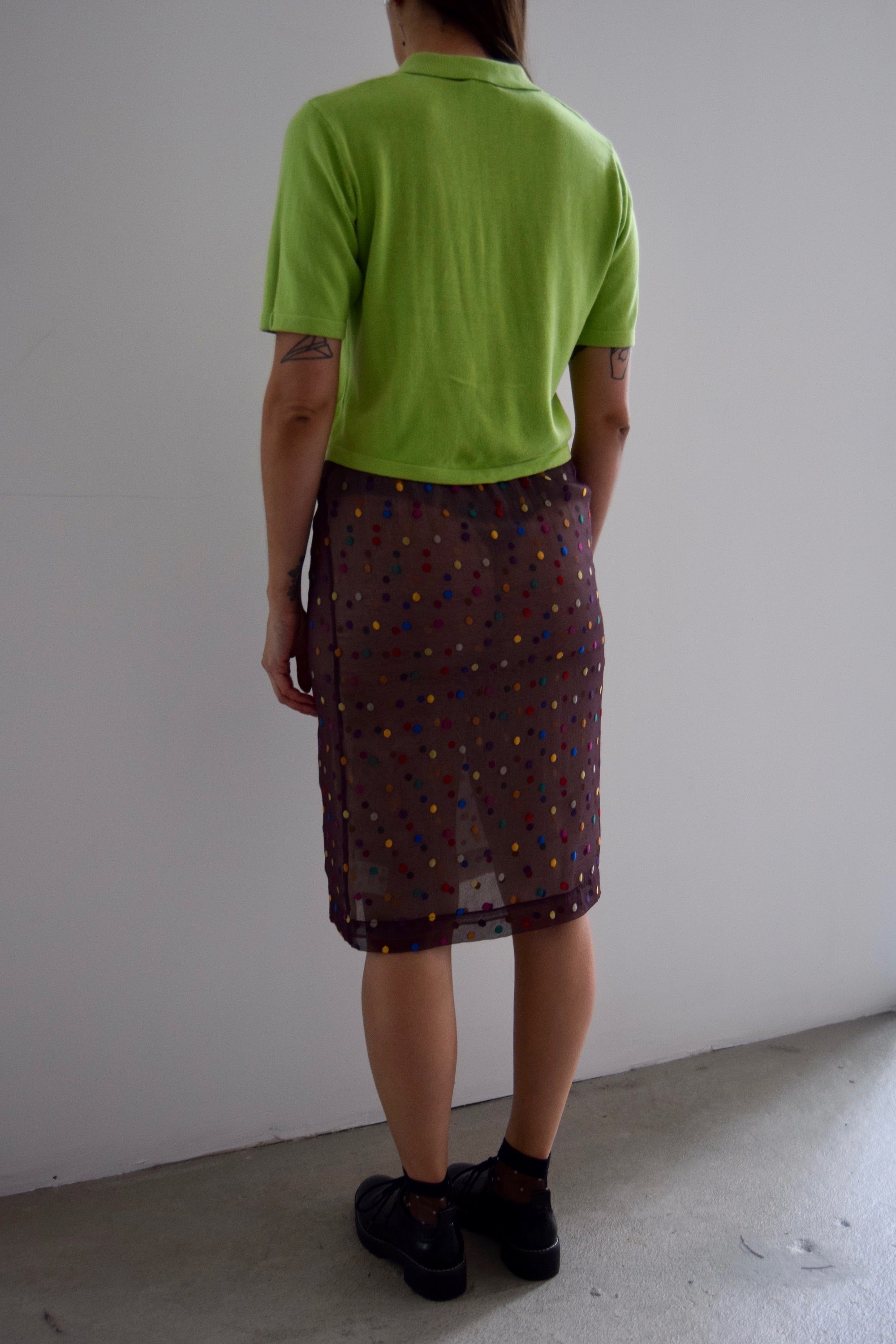 Clements Ribeiro Rainbow Dot Silk Chiffon Skirt