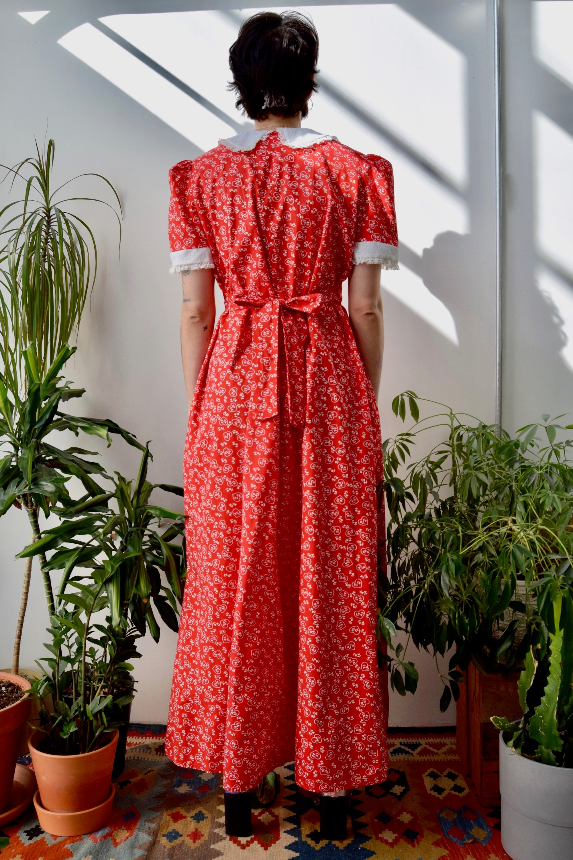 Seventies Valentines Floral Heart Maxi Dress