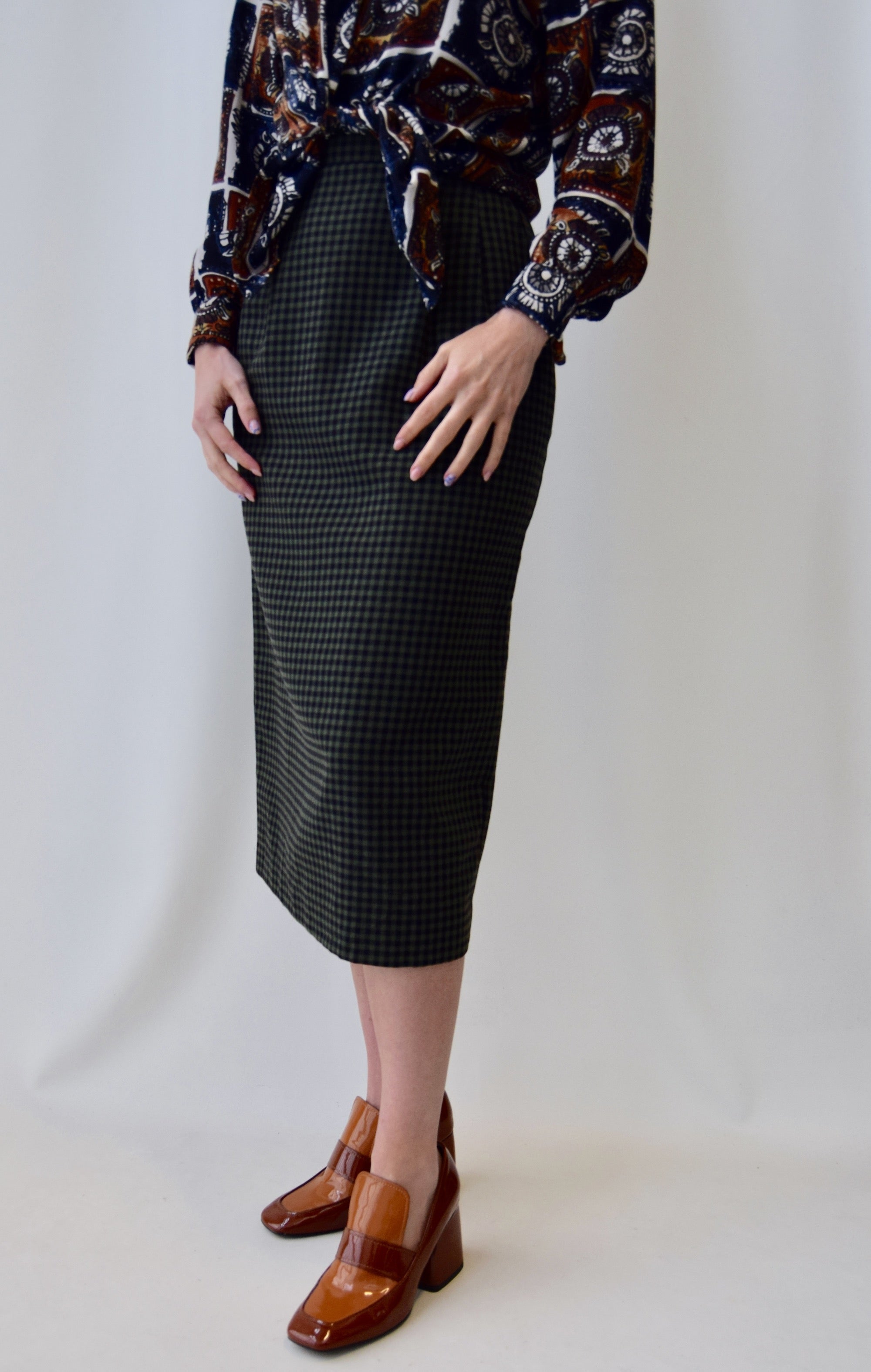 Mossy Gingham Pencil Skirt