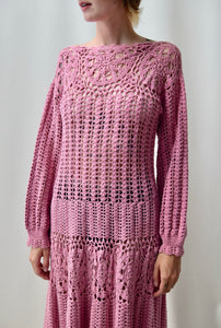 70's Purple Crochet Long Sleeve Dress