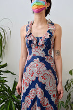 Seventies Paisley Ruffle Halter Dress