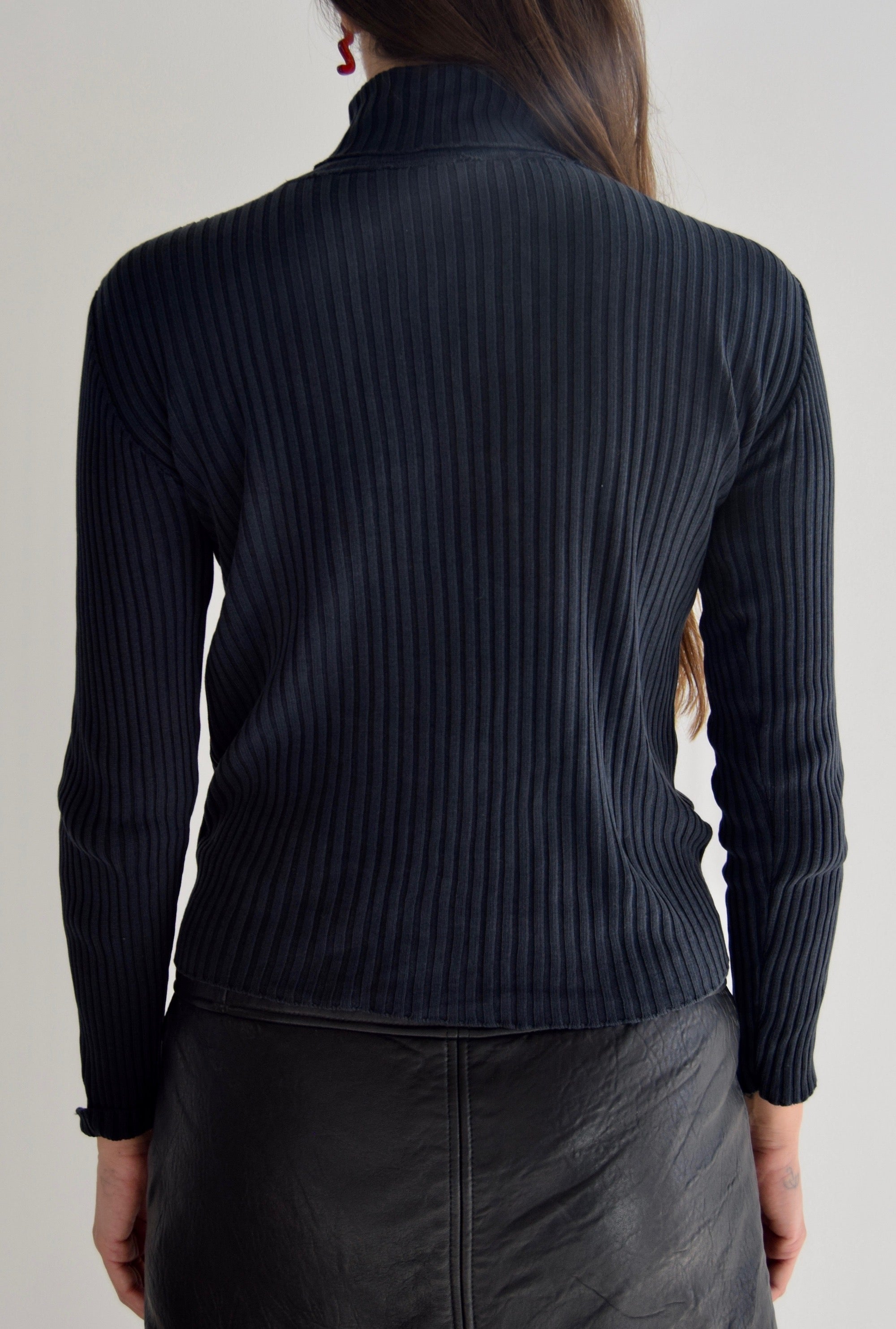 Anchor Black Silk Ribbed Turtleneck Sweater