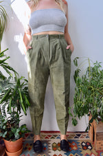 Olive Pleated Suede Pants