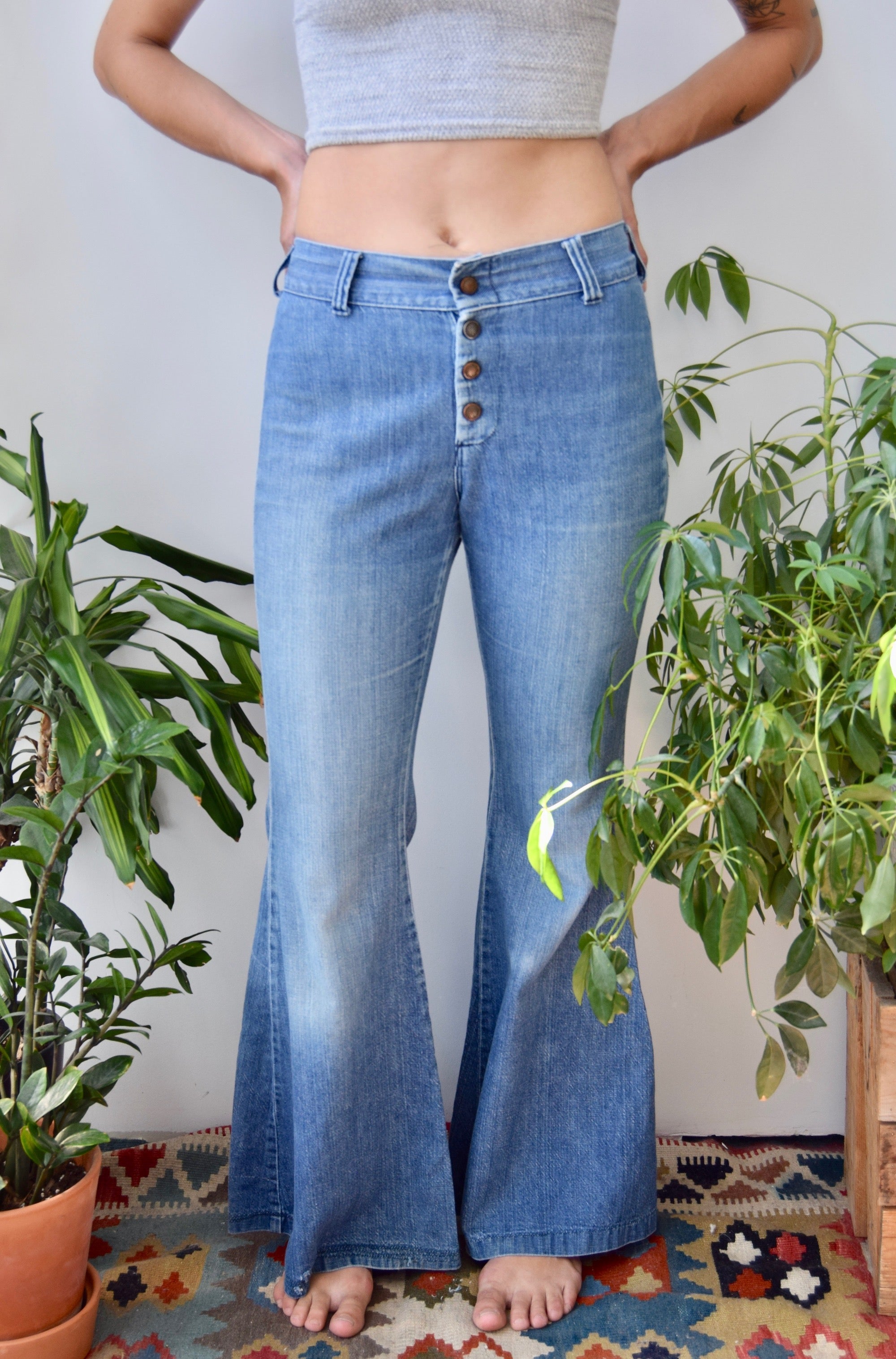 Low Rise Bell Bottom Patch Jeans