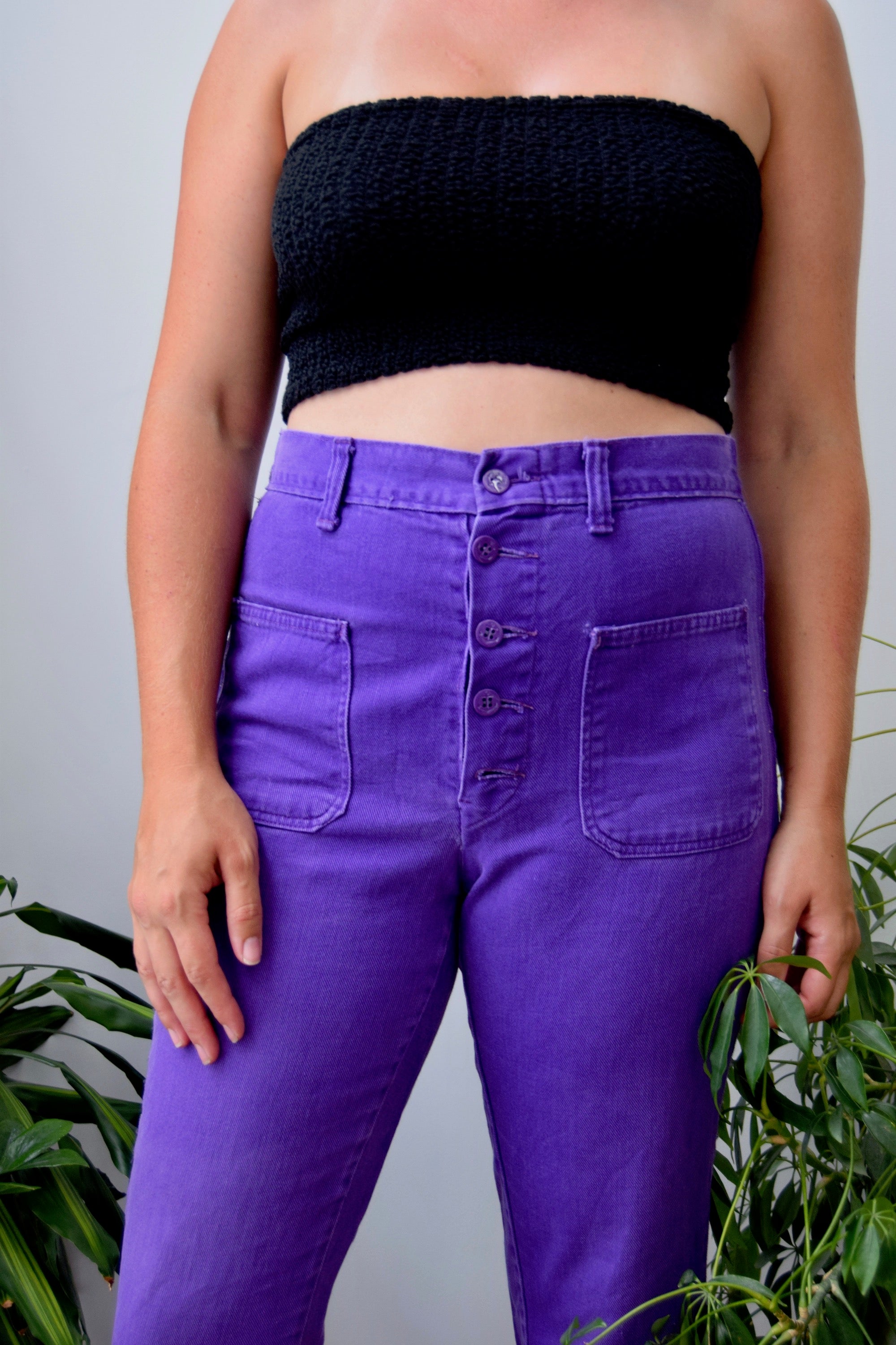 Seventies Purple Embroidered Flares