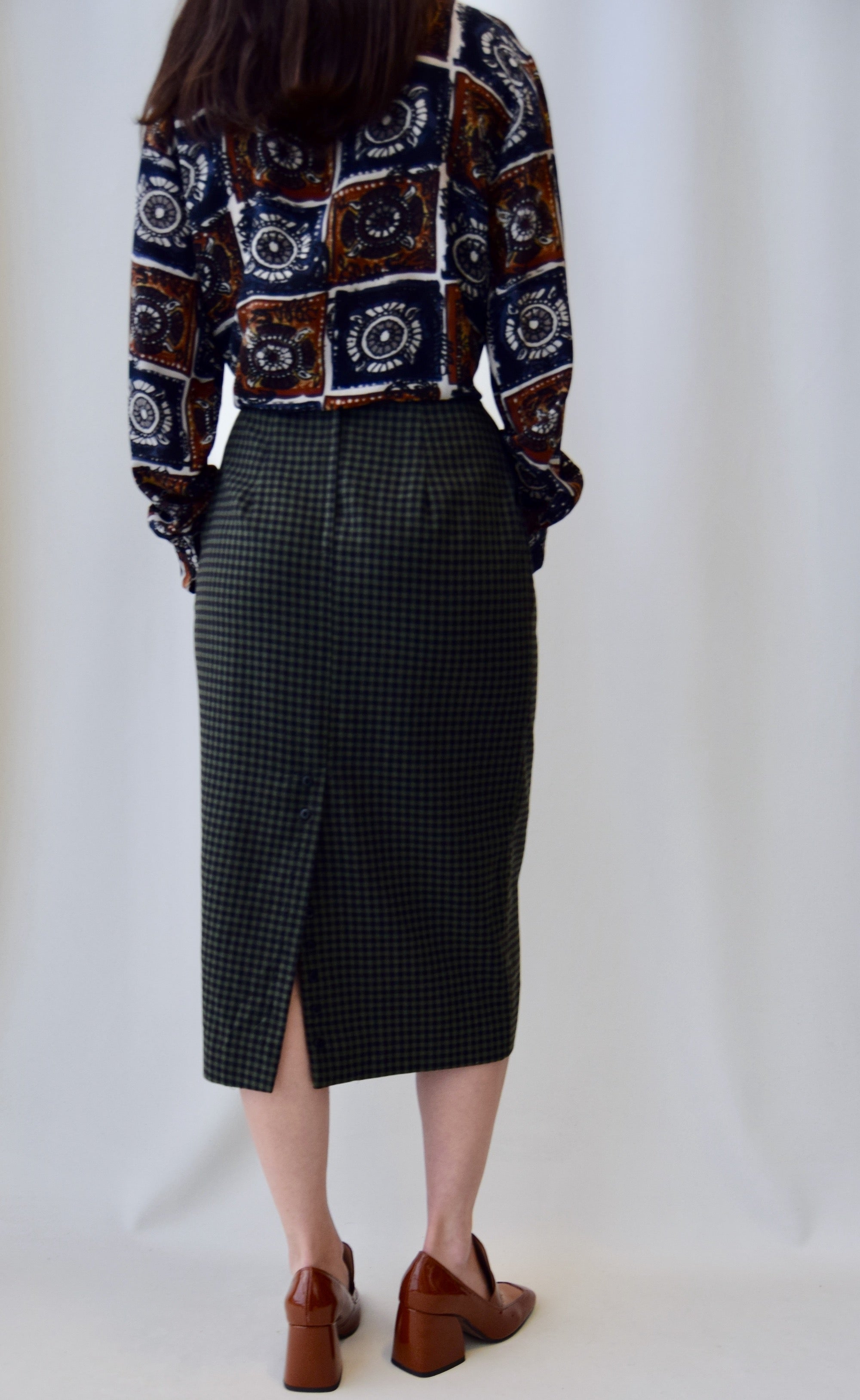 Mossy Gingham Pencil Skirt