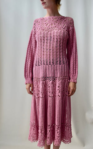 70's Purple Crochet Long Sleeve Dress