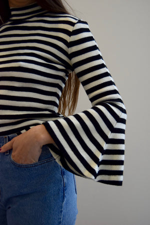 Parisian Striped Bell Sleeve Sweater