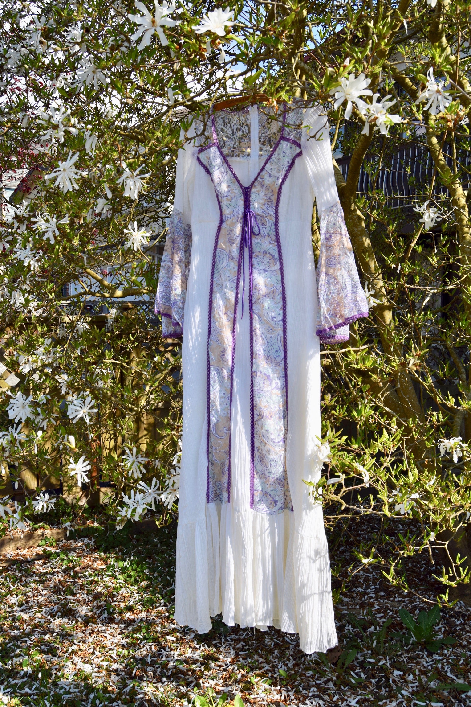 1970's Summer Solstice Lace Bell Sleeve Dress