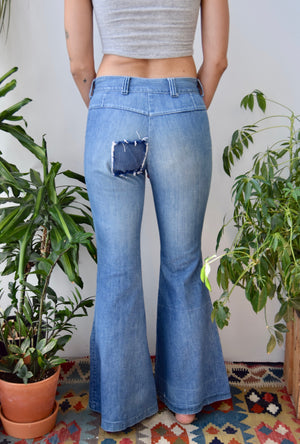 Low Rise Bell Bottom Patch Jeans