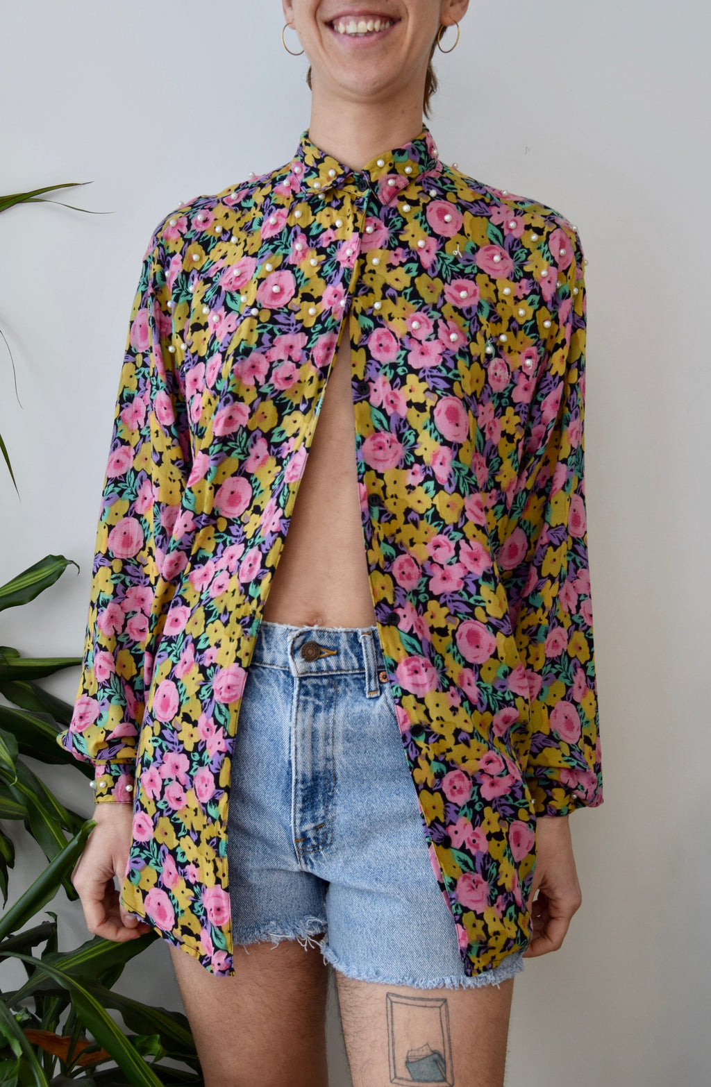 Nineties Chartreuse Floral Blouse