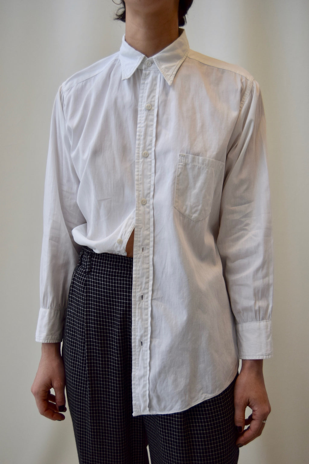 30's/40's Men's White Cotton Side Gusset Dress Shirt