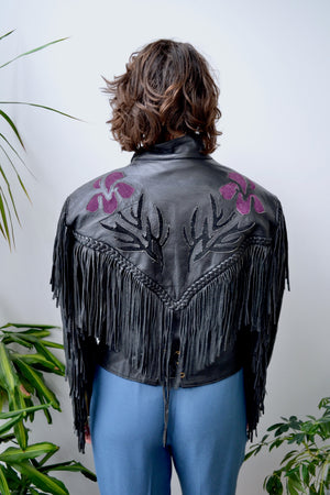 Floral Fringe Leather Jacket