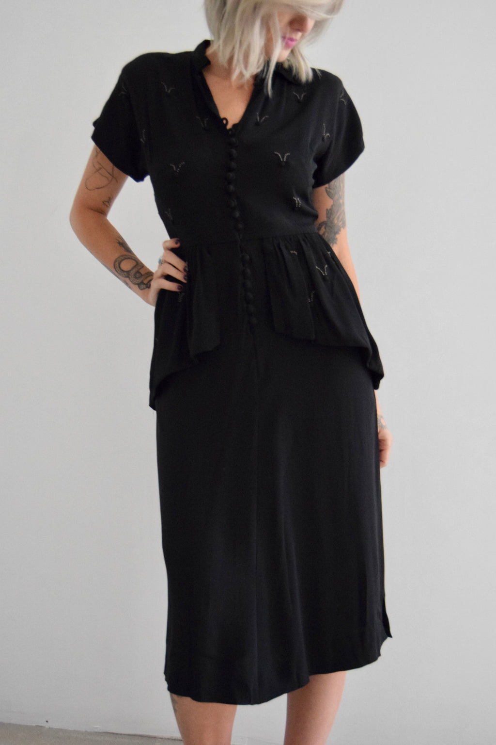 Vintage 1940's Liquorice Black Hour Glass Dress