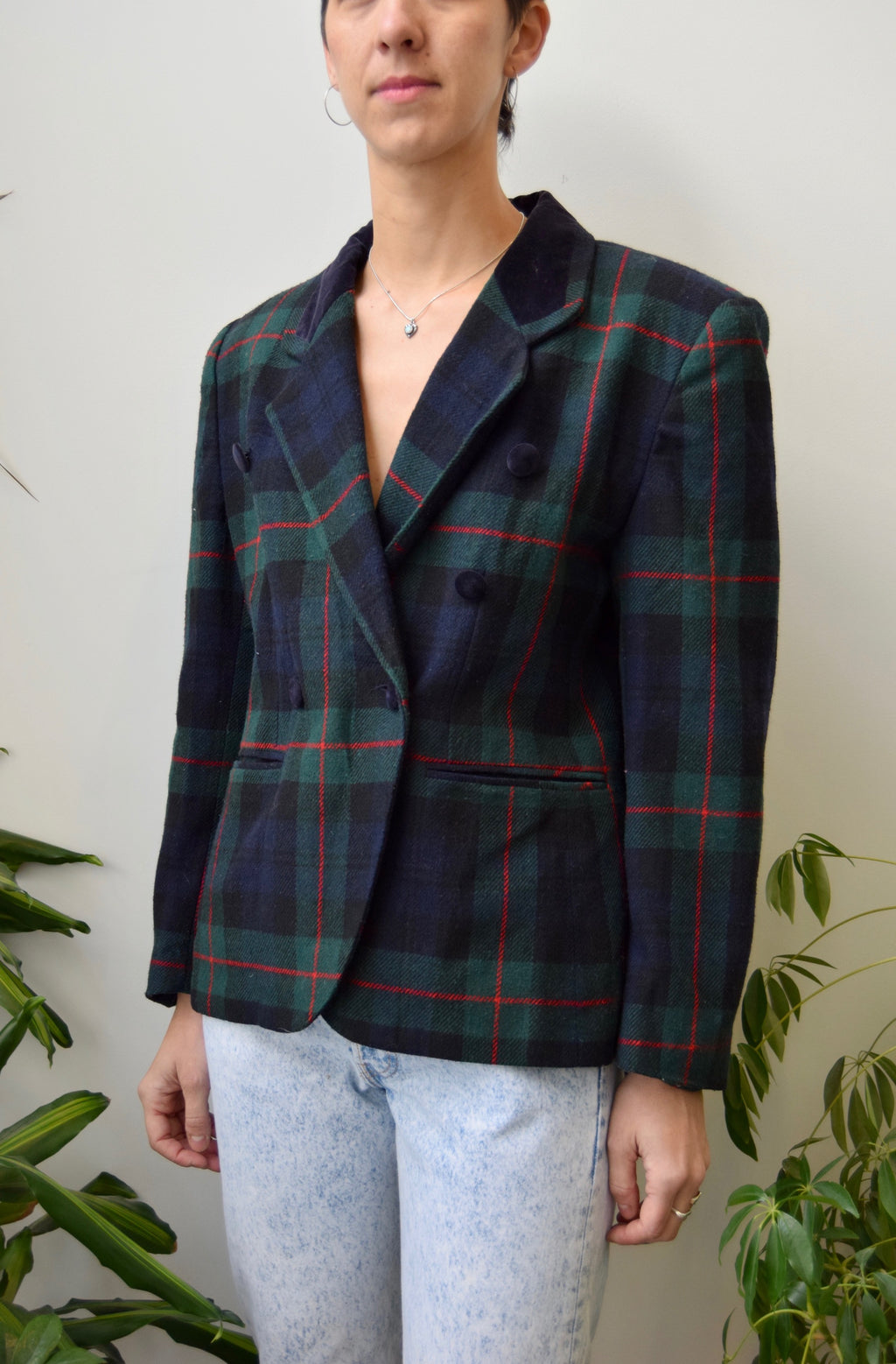 Plaid Wool Double Breasted Blazer