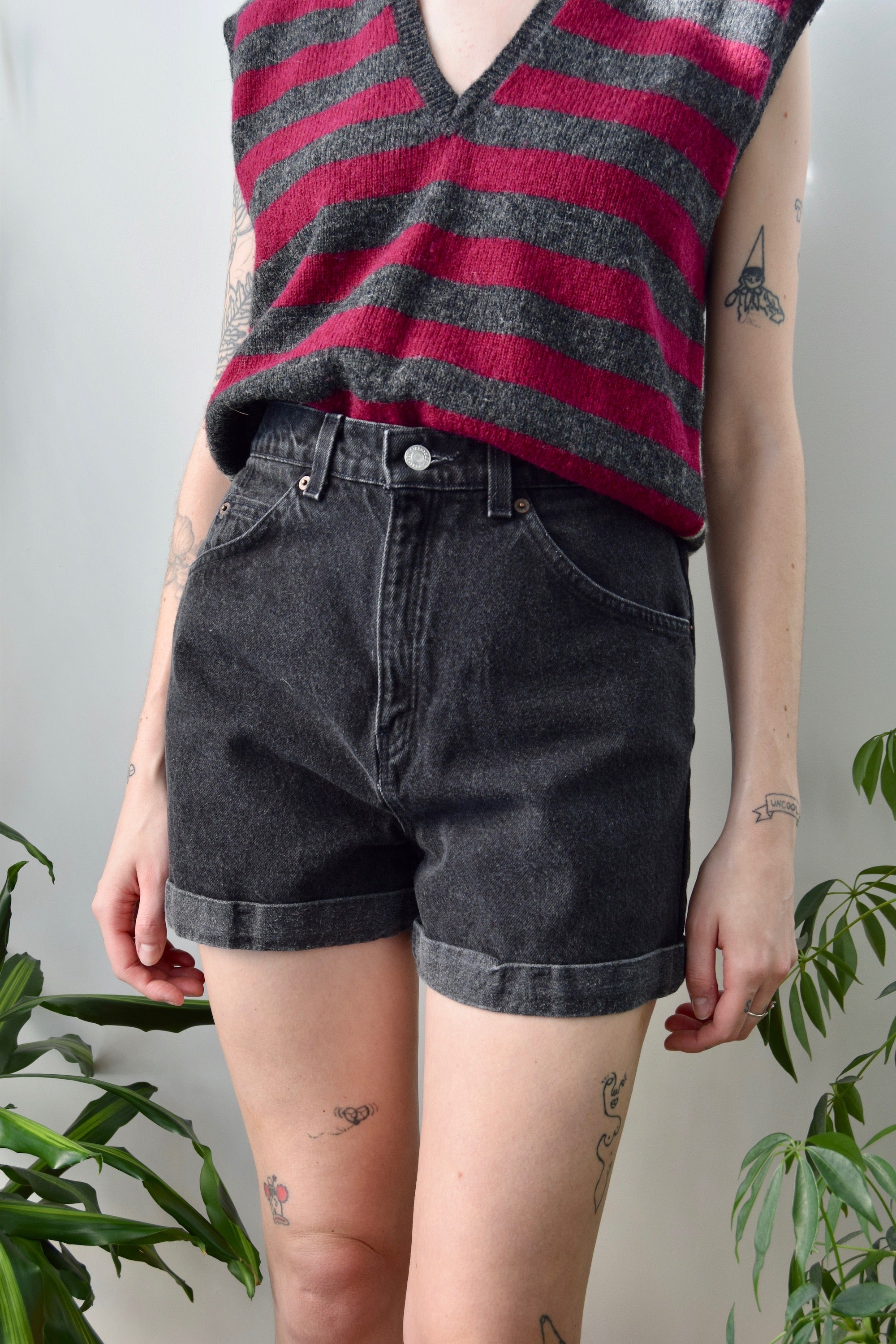 Levis Black Denim Cuffed Shorts