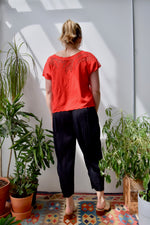 Red Embroidered Floral Rayon Crop Top