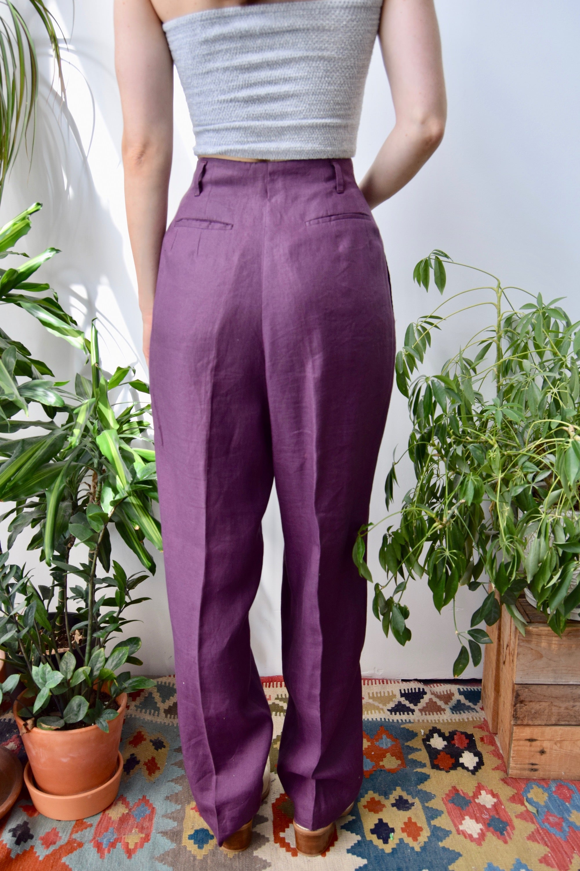 Aubergine Linen Trousers