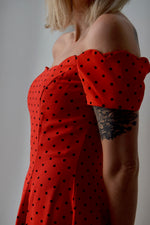 Vintage 80's Off The Shoulder Red Polka Dot Dress