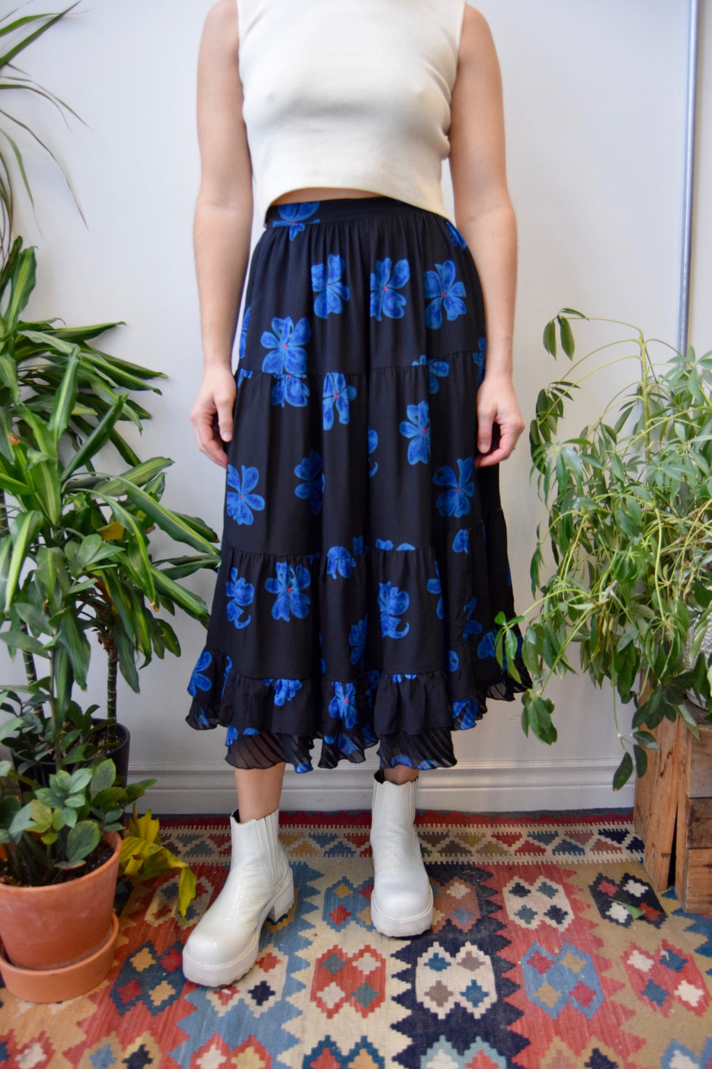 Eighties Floral Silk Skirt