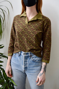 Seventies Paisley Knit Polo Top