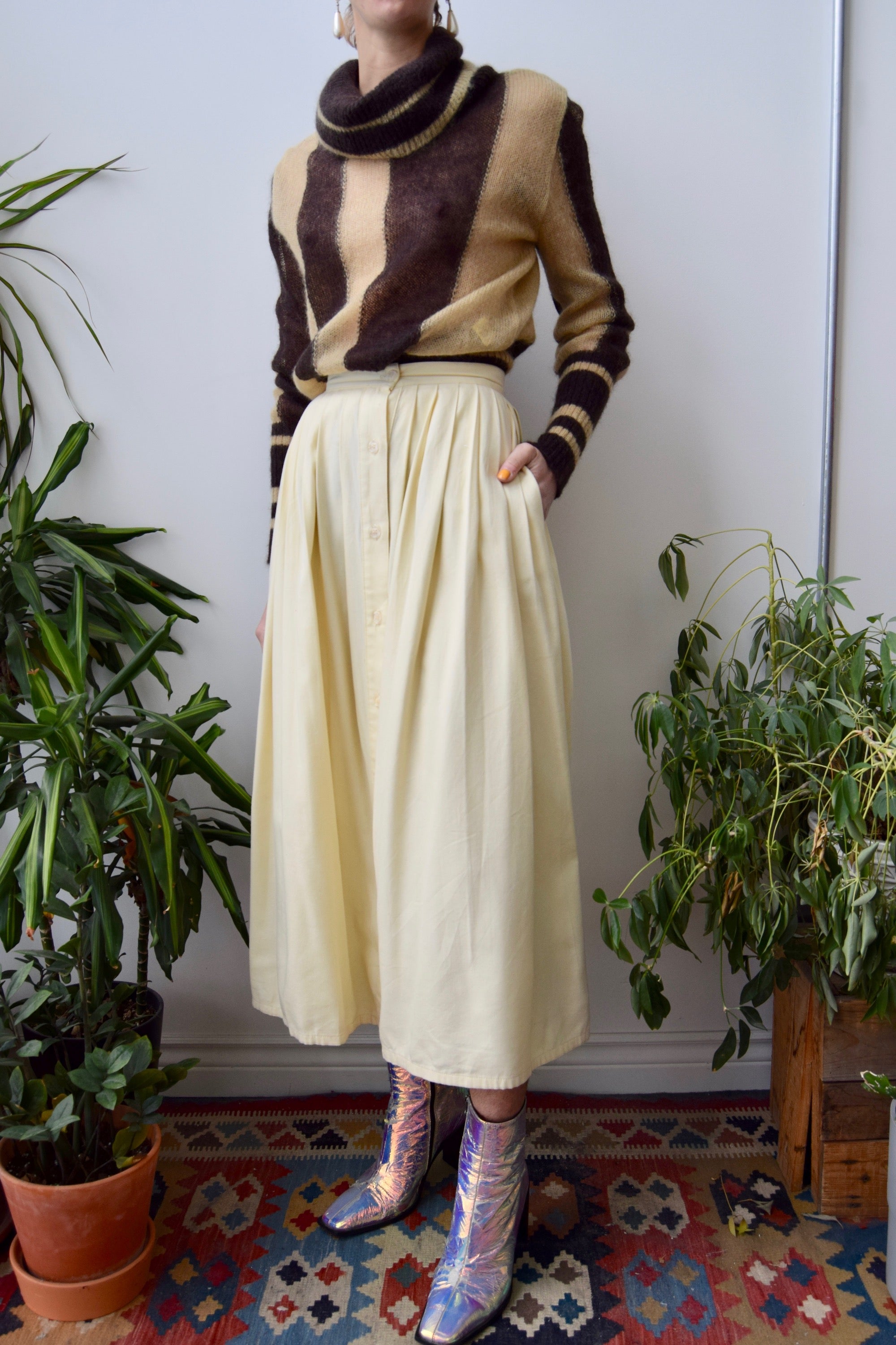 Cream Cotton Pleated Skirt