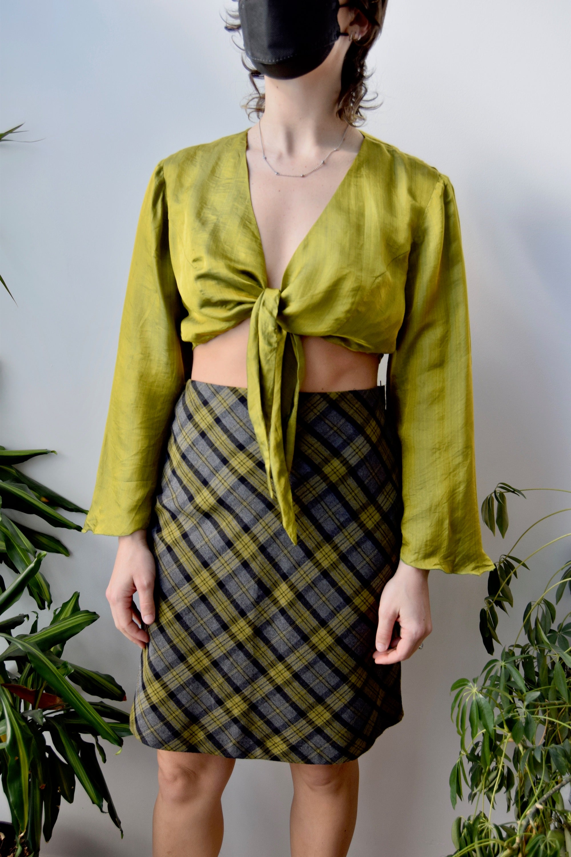 Chartreuse Silk Wrap Top