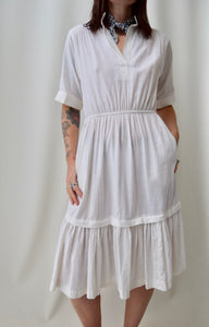 70's White Cotton Shirt Dress