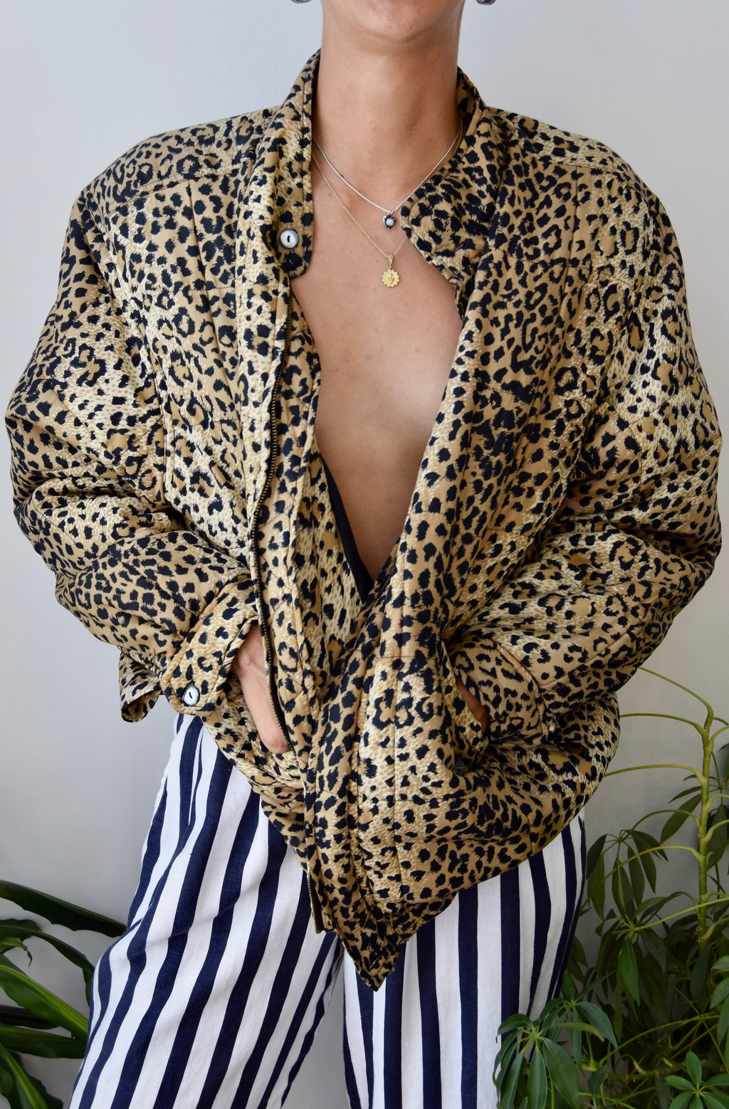 Quilted Silk Leopard Bomber
