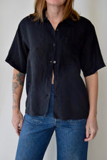 Boxy Black Linen Top