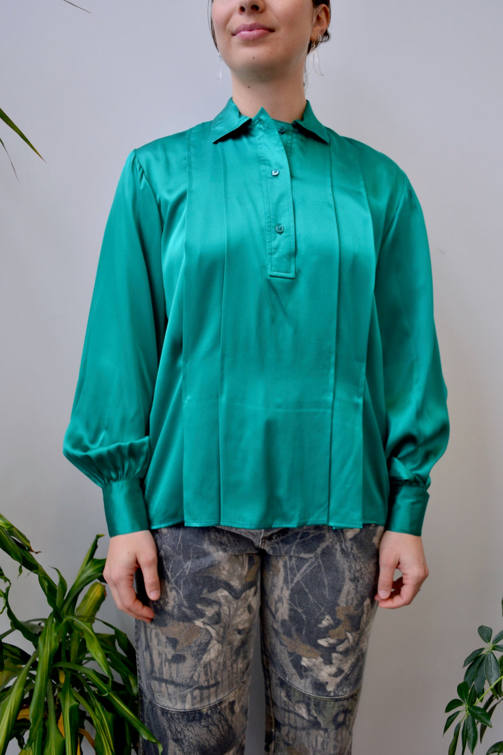 Emerald Silk Satin Blouse