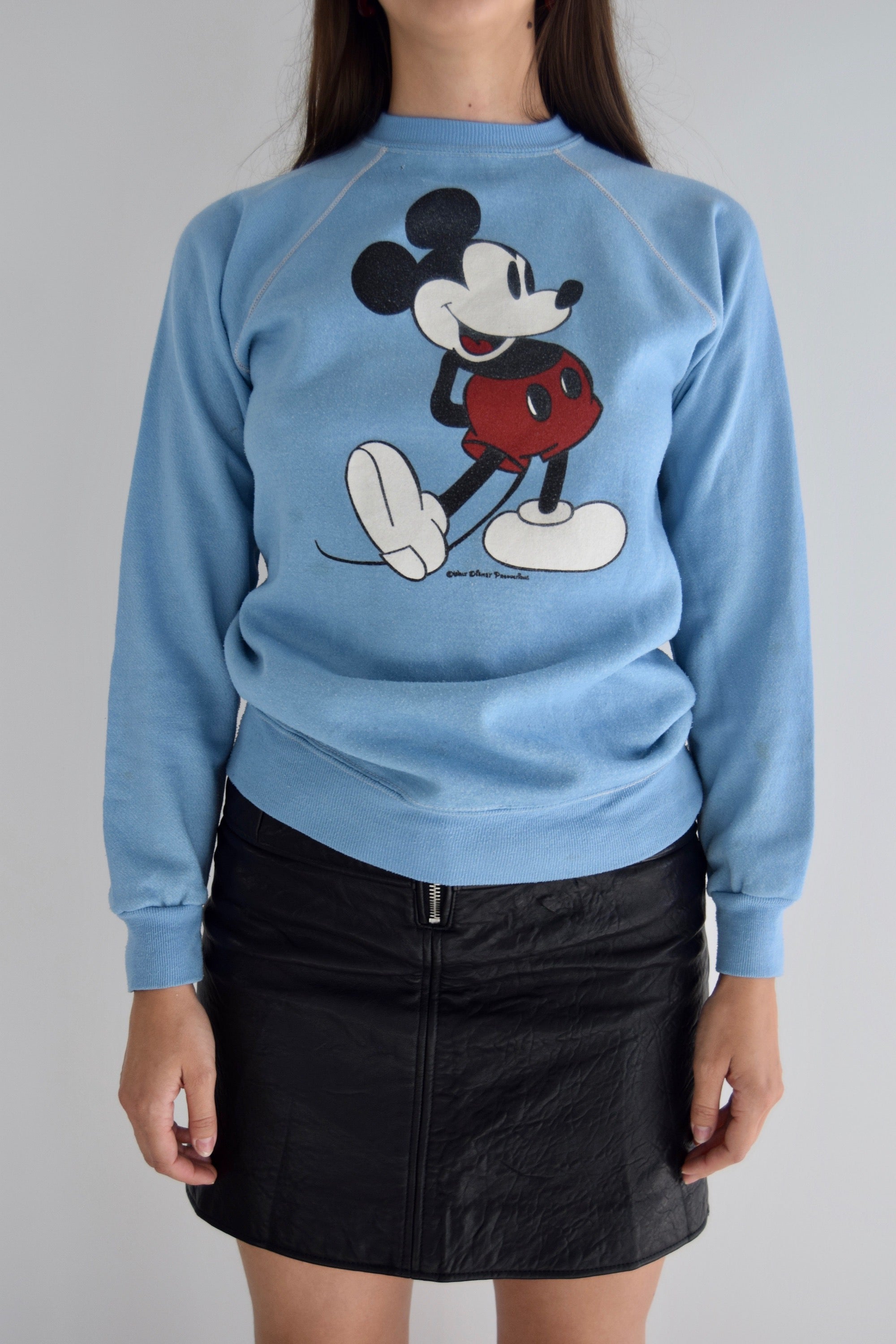 Vintage Mickey Mouse Powder Blue Crew Neck Sweatshirt