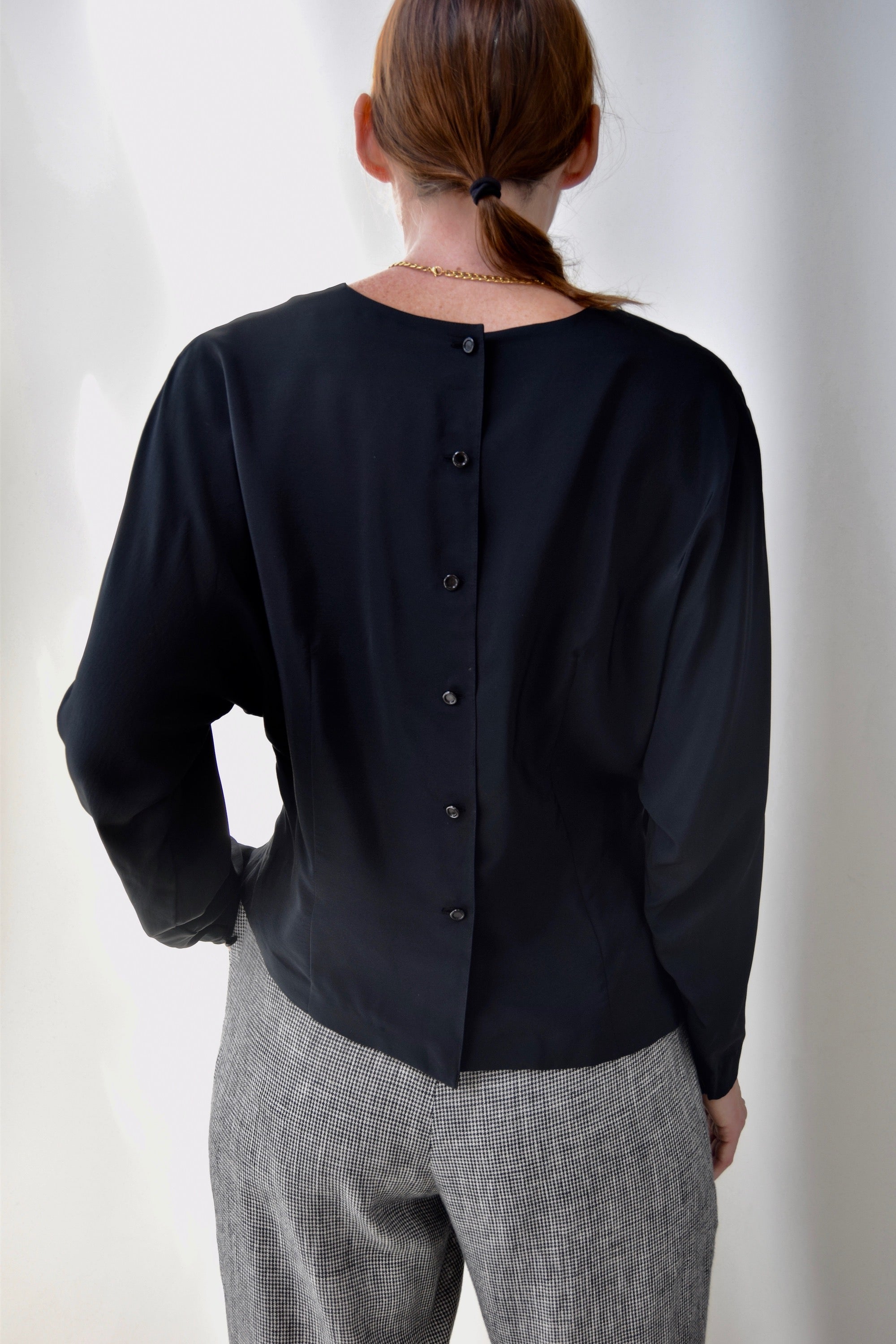 Black Silk Ruched Blouse