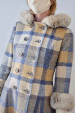 Plaid Wool Faux Fur Coat