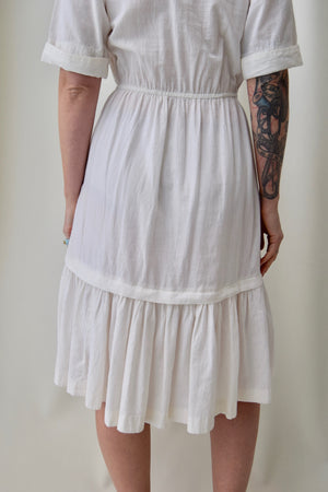 70's White Cotton Shirt Dress