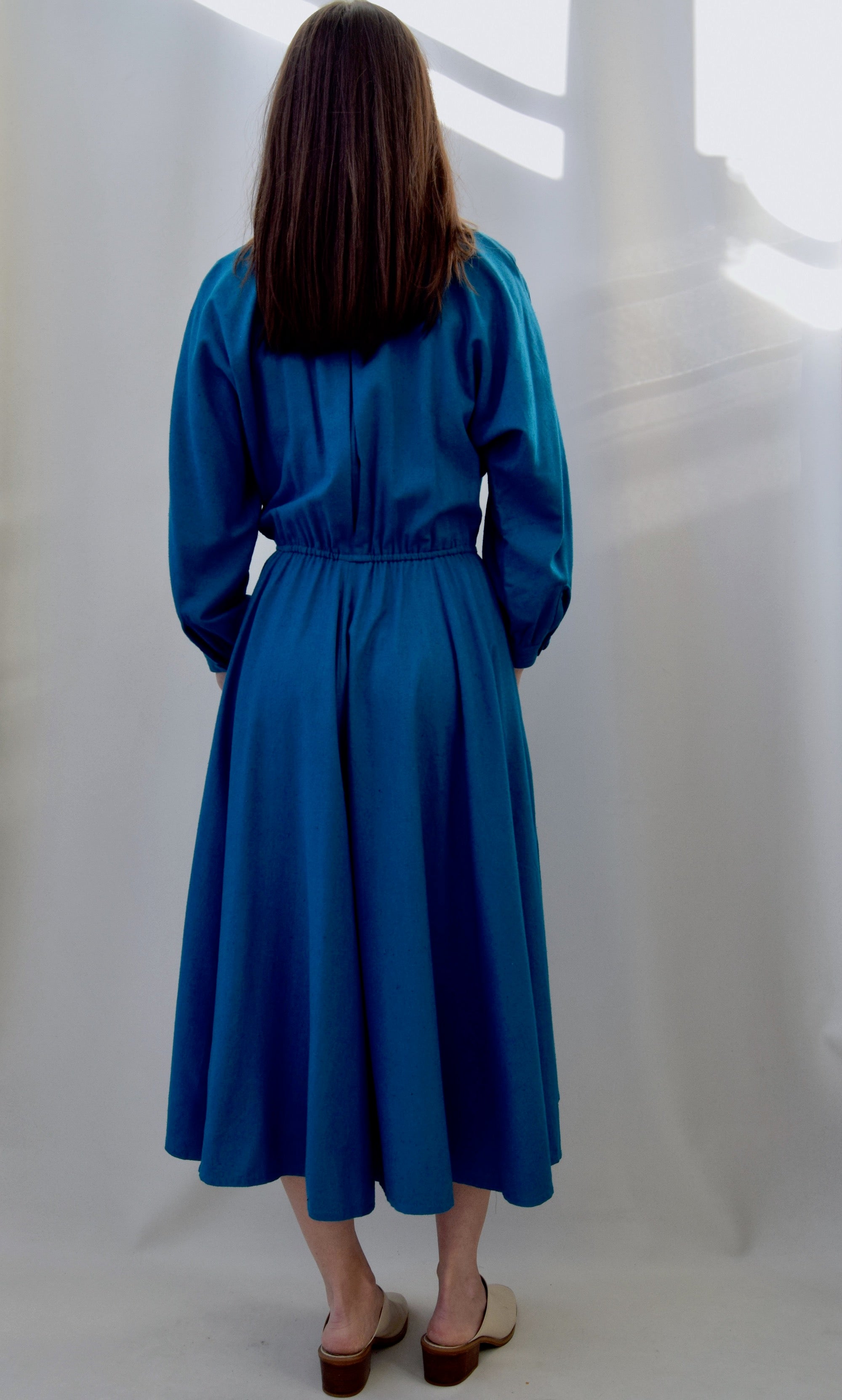 Turquoise Raw Silk Shirt Dress