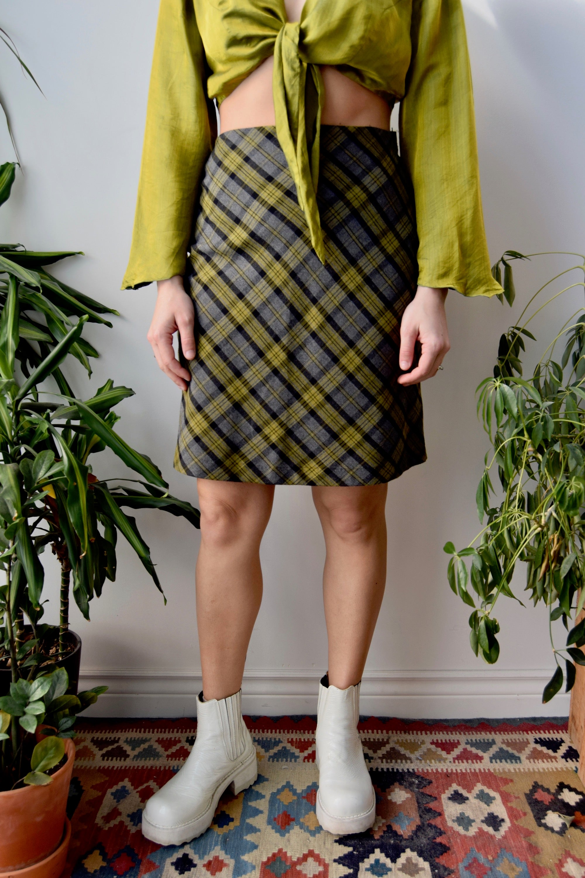 Green and Grey Plaid Skirt