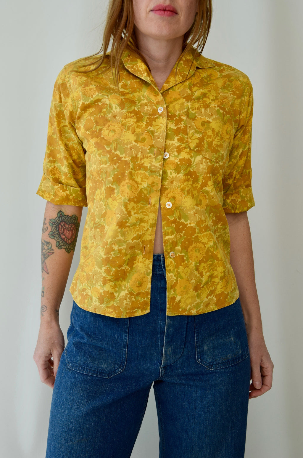 Vintage Warm Sunflower Floral Blouse