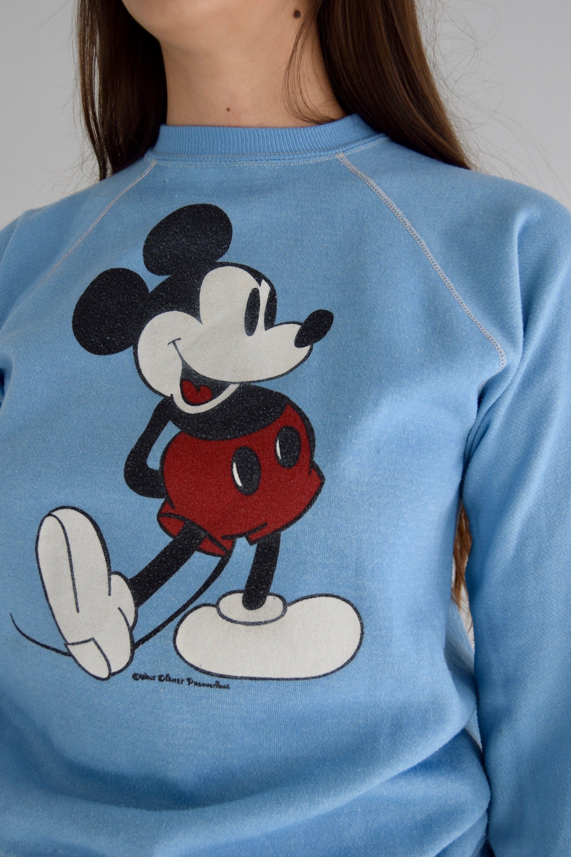 Vintage Mickey Mouse Powder Blue Crew Neck Sweatshirt