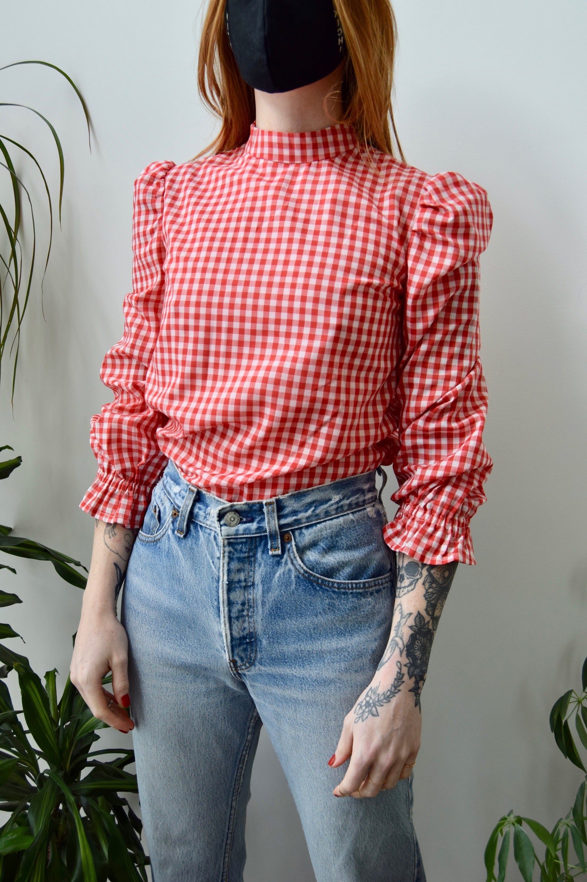 Gingham Puff Sleeve Blouse