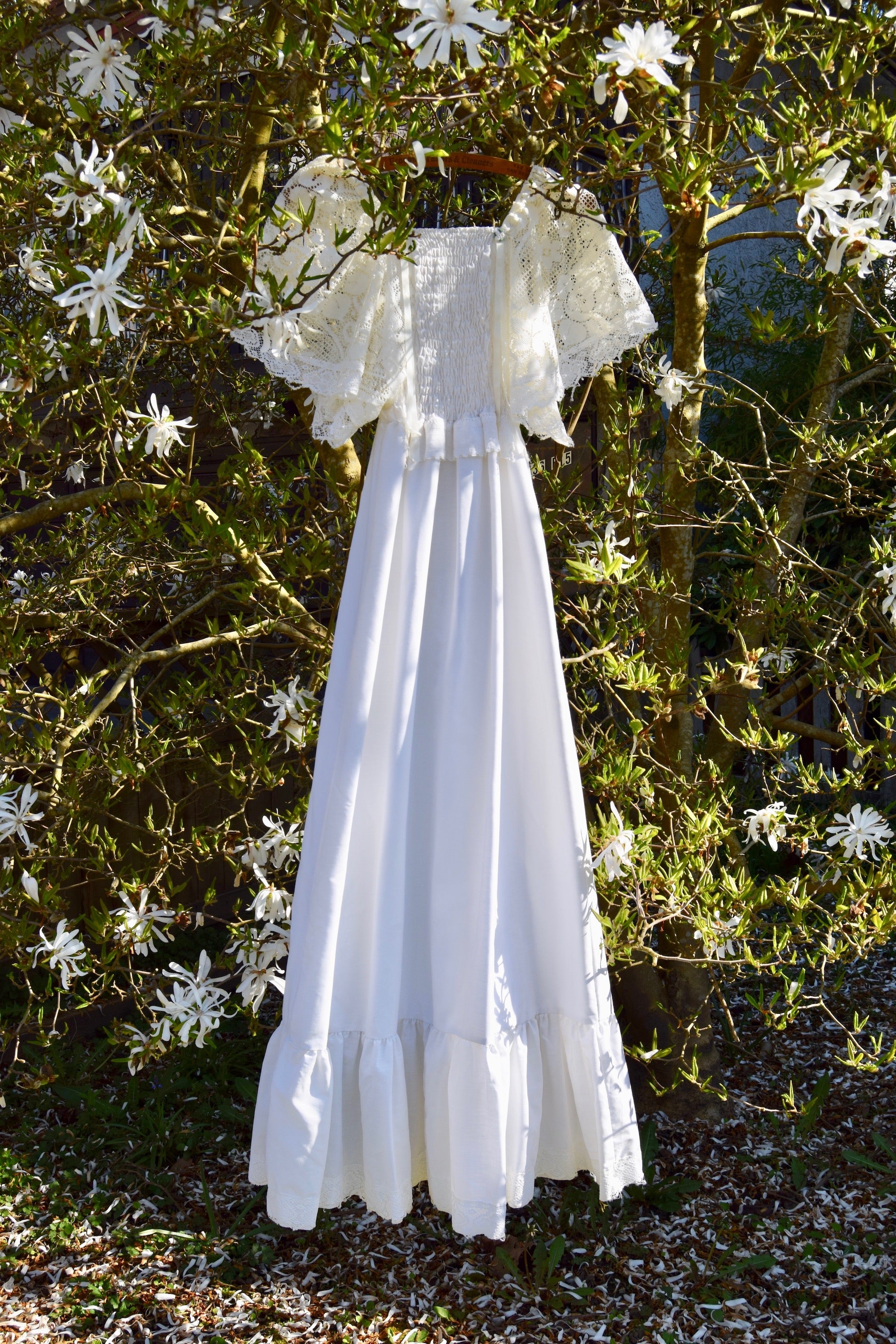1970's Lace Handkerchief Sleeve "Bridal" Dress