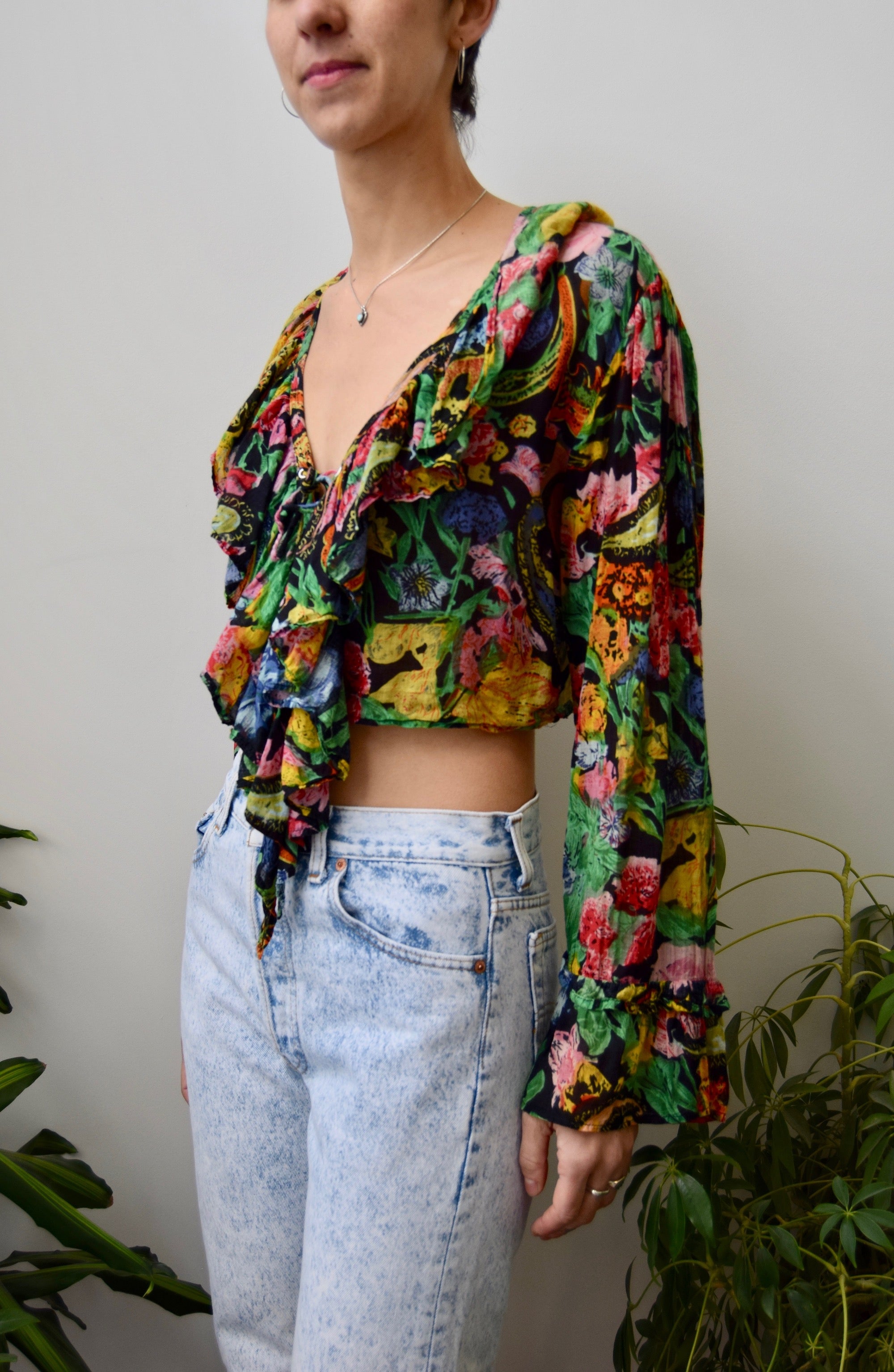 Floral Indian Cotton Ruffle Top