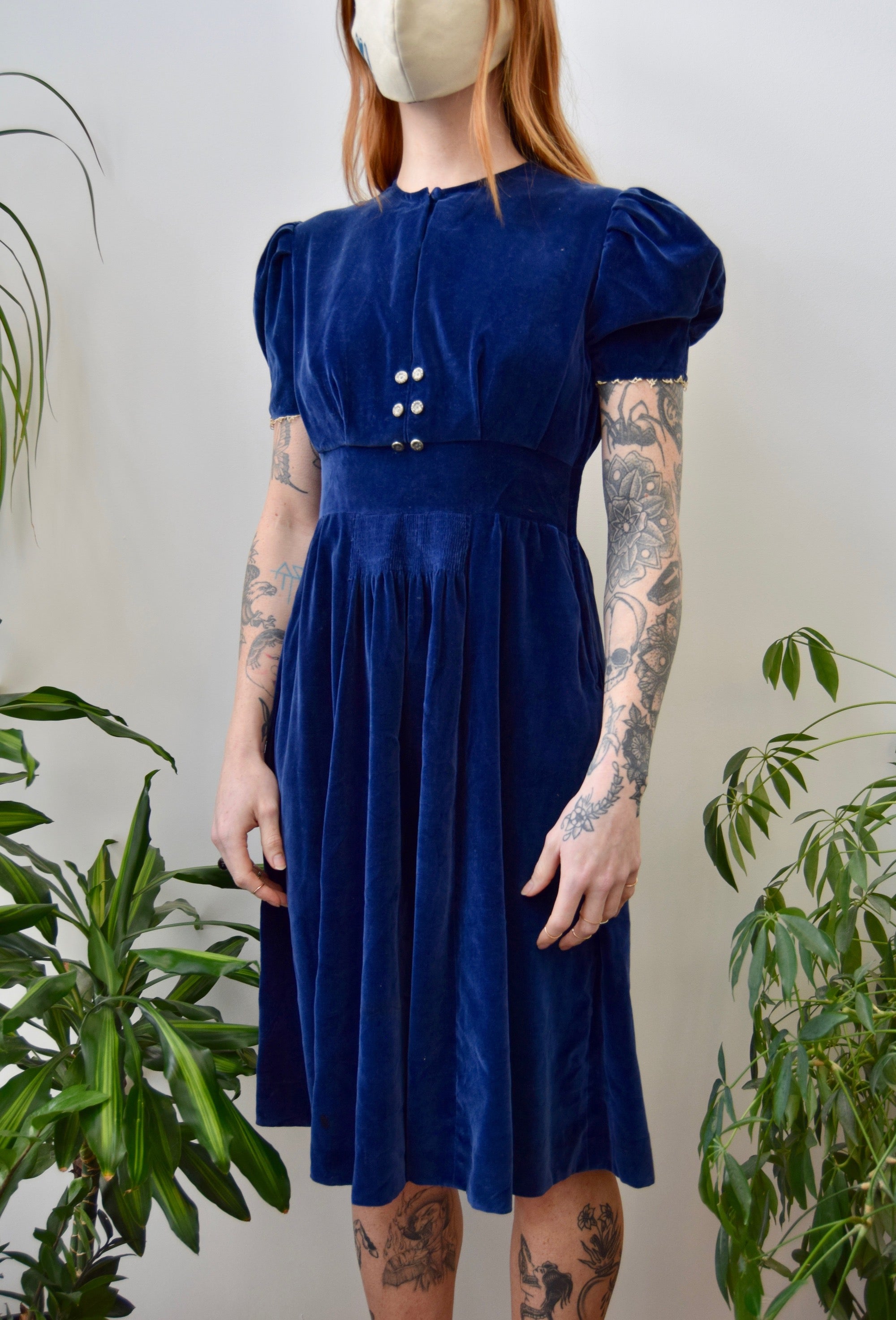 Forties Royal Blue Velvet Dress