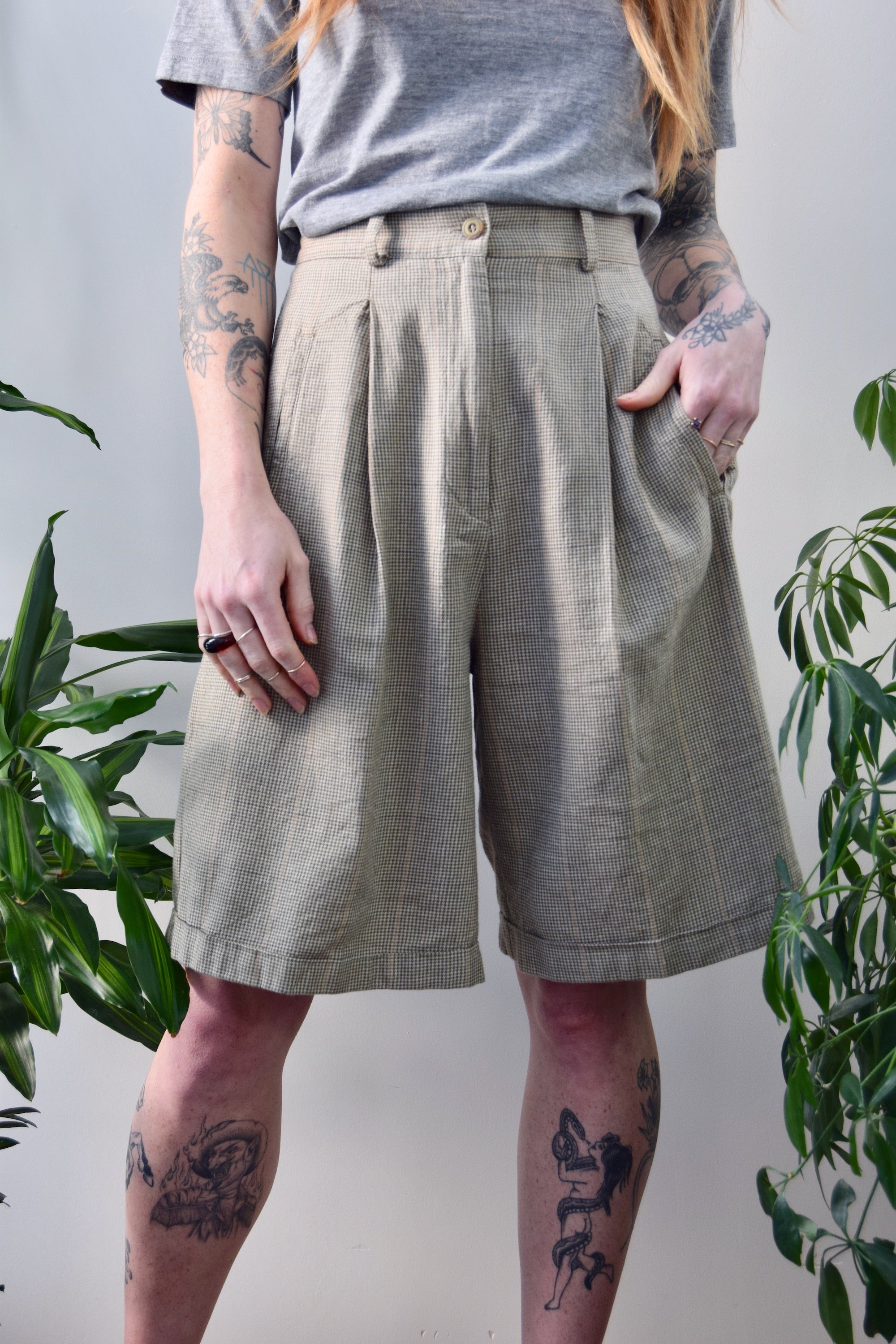 Linen Houndstooth Trouser Shorts