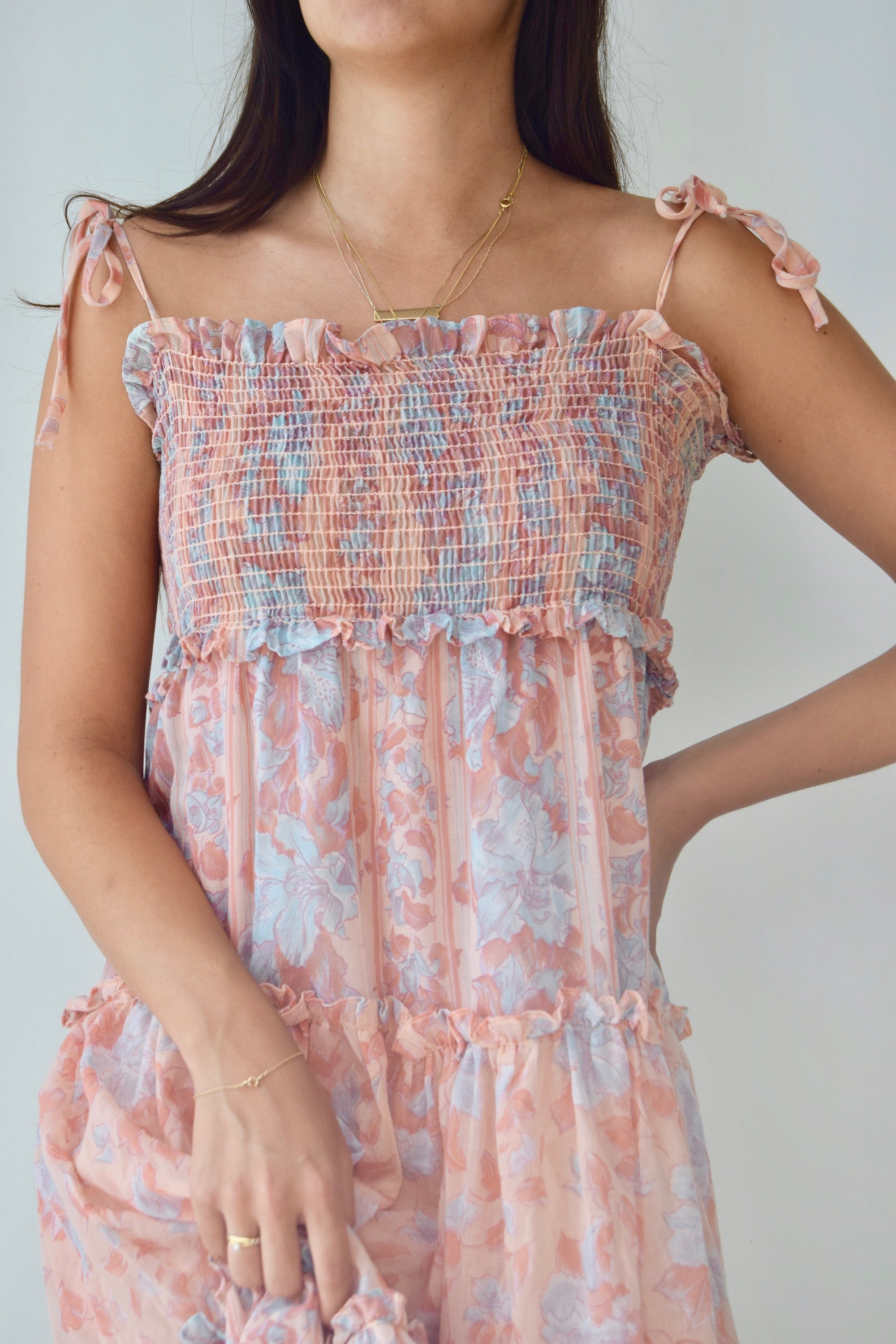 1970's Peach Ruffle Tiered Summer Dress
